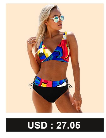 Printed Drawstring Waist Lace Up Bikini Set 