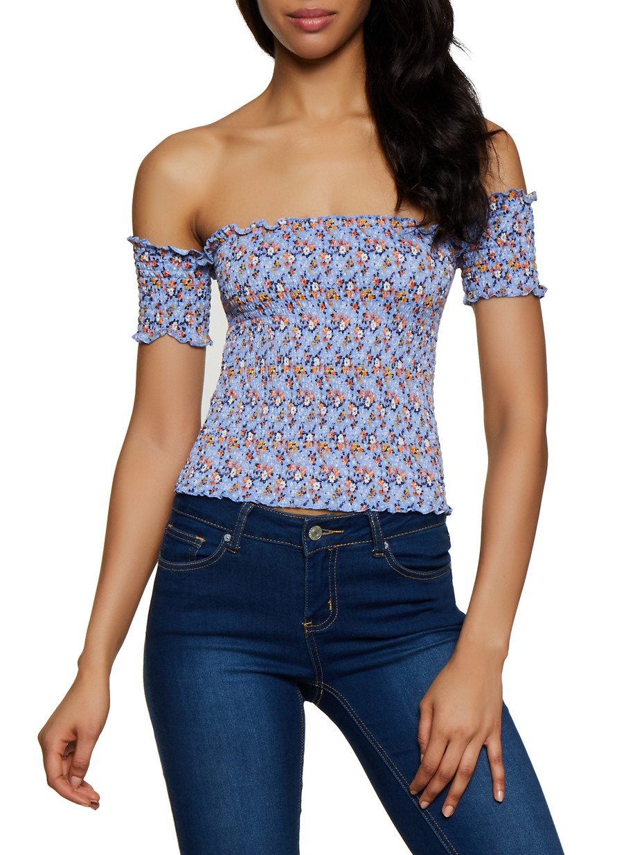 Smocked Floral Off the Shoulder Top