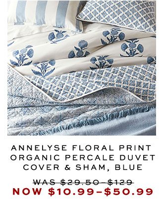 ANNELYSE FLORAL PRINT ORGANIC PERCALE DUVET COVER & SHAM, BLUE