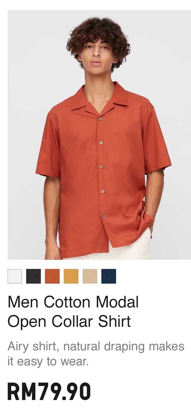 MEN COTTON MODAL OPEN COLLAR SHIRT