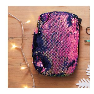 Womens Iridescent Flip Sequin Cosmetic Bag