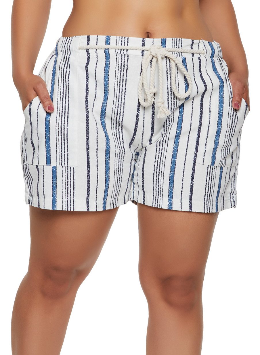 Plus Size Striped Linen Shorts