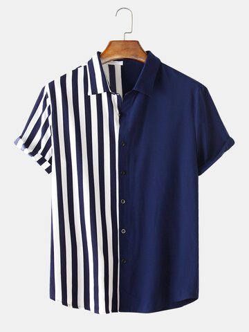 Patchwork Stripe Contrast Color Shirt
