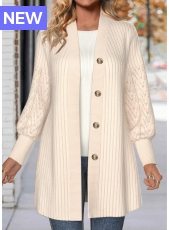 Beige Button Lace Long Sleeve Coat