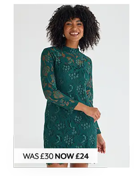 Womens Green Lace Mini Shift Dress