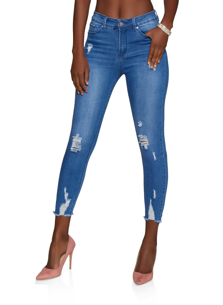 WAX Distressed Raw Hem Push Up Skinny Jeans