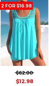 Lace Stitching Cyan Bowknot Tankini Set