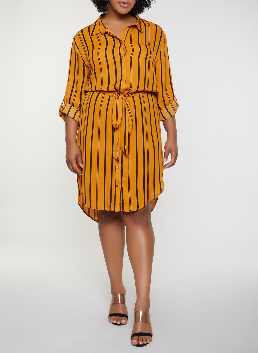 Plus Size Striped Shirt Dress