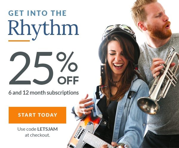 Get into the rhythm with 25% off any 6 or 12 month subscription. Learn music online with ArtistWorks.com.