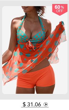 Asymmetric Hem Padded Open Back Printed Tankini Set