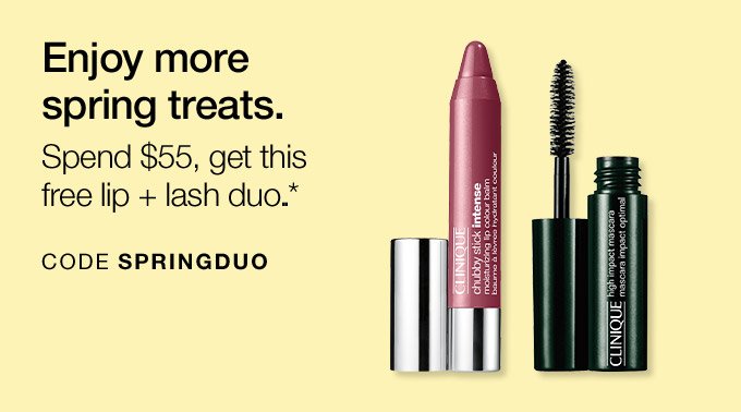 Enjoy more spring treats. Spend $55, get this free lash + lip duo.* CODE SPRINGDUO