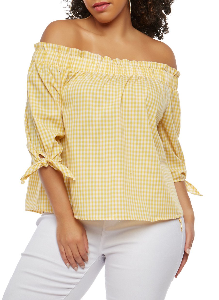 Plus Size Gingham Off the Shoulder Top