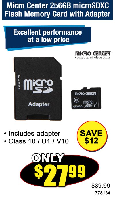 Micro Center 256GB microSDXC Flash Memory Card with Adapter