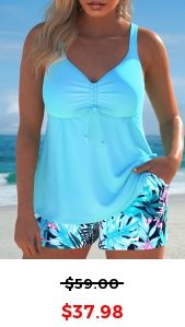 ROTITA Patchwork Mint Green Tropical Plants Print Tankini Set