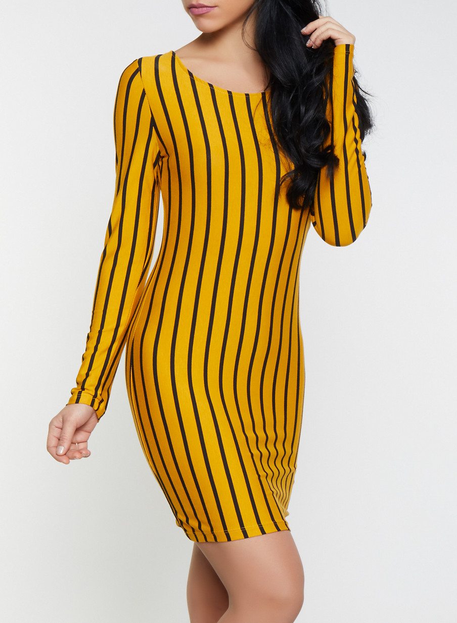 Long Sleeve Striped Bodycon Dress