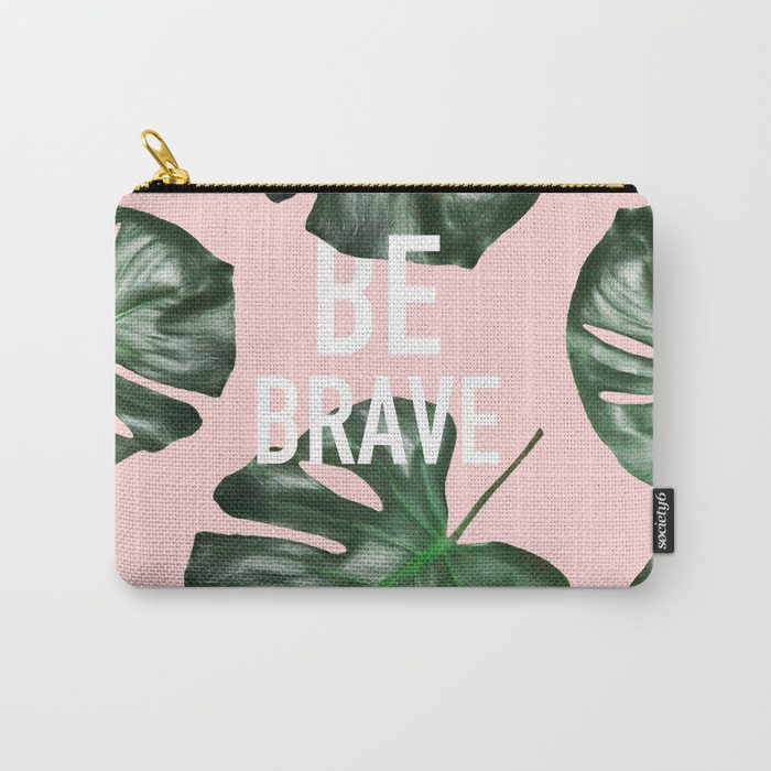 Modern white be brave motivation typography green monstera leaf by Girly Trend 