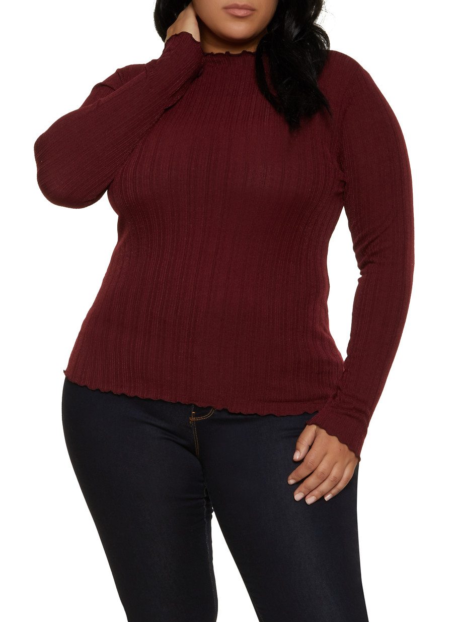 Plus Size Lettuce Edge Mock Neck Top