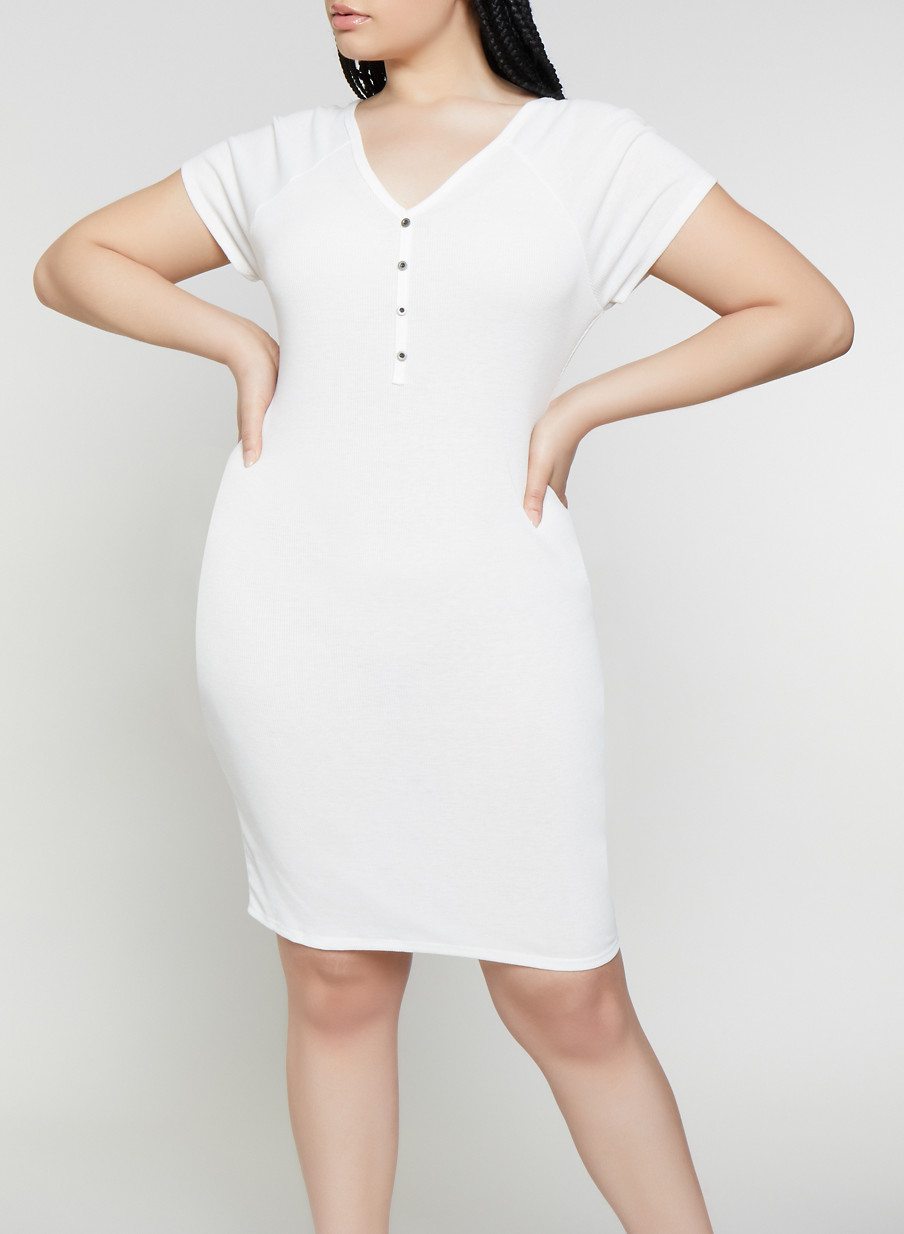 Plus Size Rib Knit Henley Dress