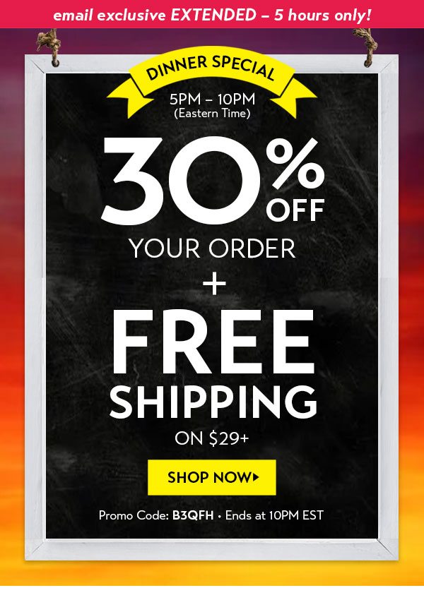 Flash Sale: 30% off + Free Shipping on $29+