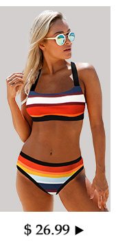 Tie Back Spaghetti Strap Multicolor Striped Bikini Set