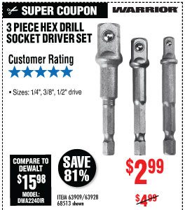 View 3 Piece Hex Shank Socket Driver Set