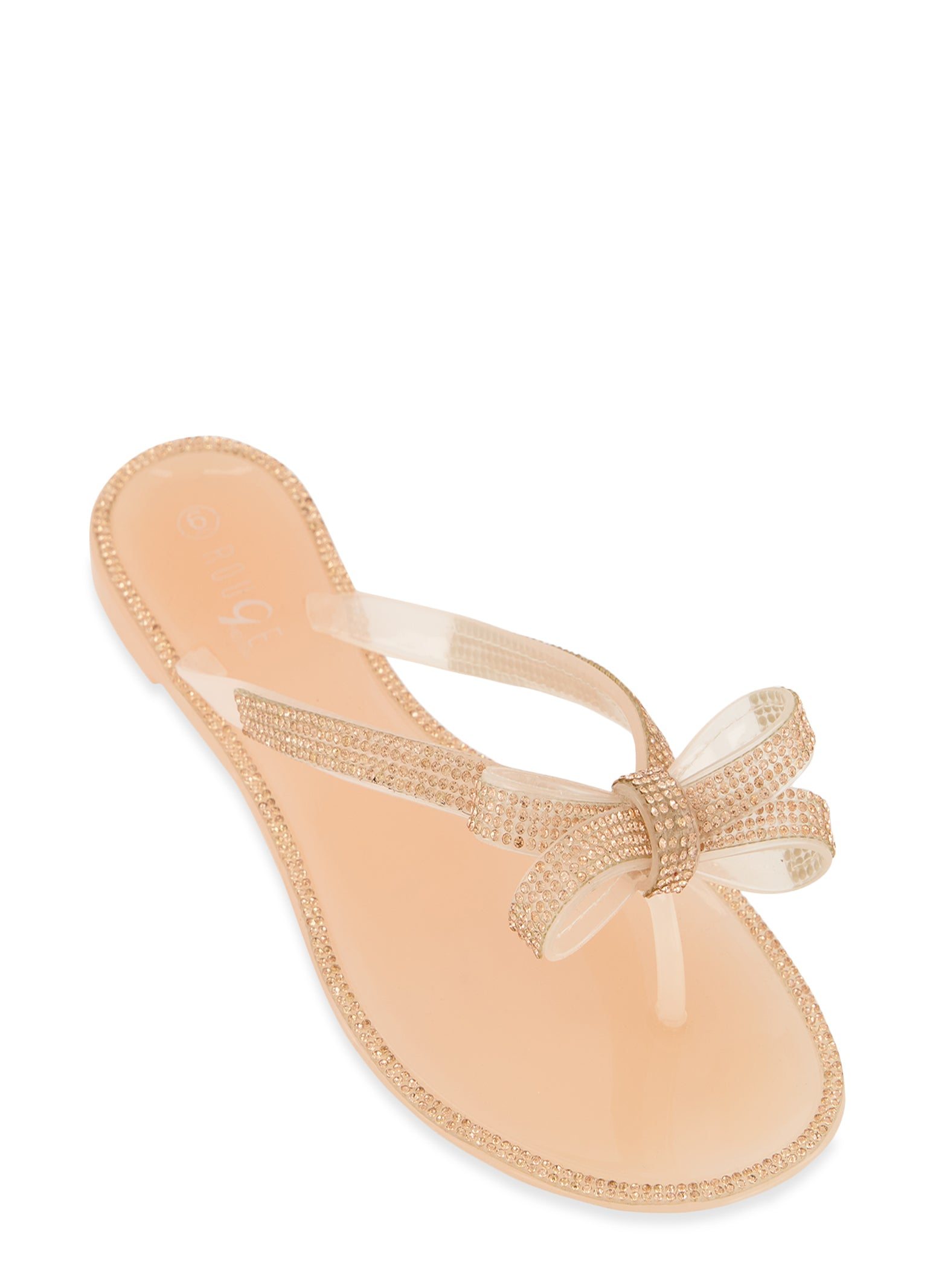 Rhinestone Studded Bow Tie Jelly Thong Sandals