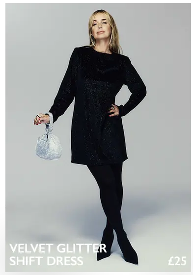 Womens Black Velvet Glitter Shift Dress