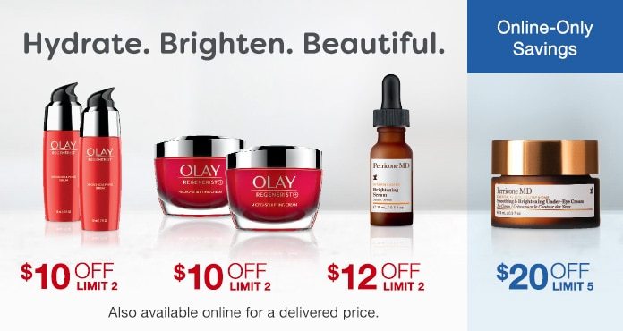 Select Olay $10 OFF and Select Perricone $12-$20 OFF.