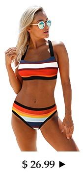Tie Back Spaghetti Strap Multicolor Striped Bikini Set