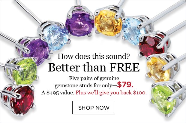 Five pairs of genuine gemstone studs for only $79