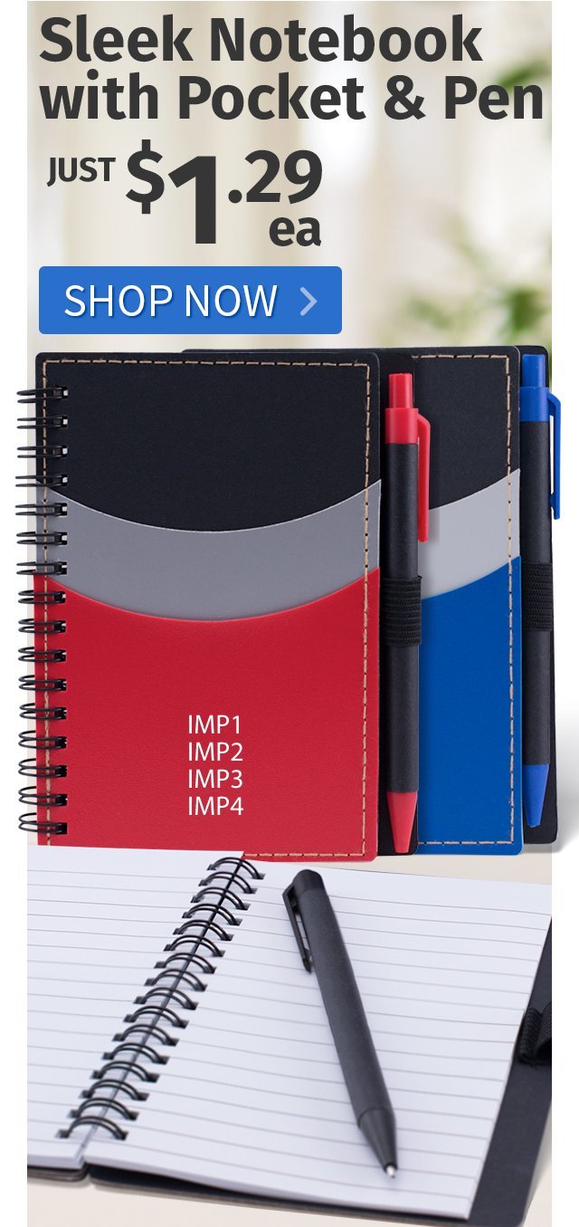 Sleek Notebook with Pocket and Pen for only $1.29 each!