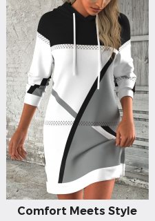 Black Breathable Geometric Print Short Long Sleeve Hoodie Dress