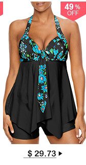 Open Back Printed Asymmetric Hem Tankini Set