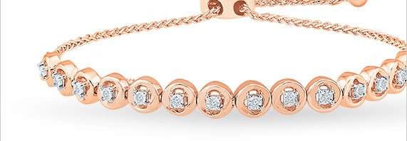 Diamond Bolo Bracelet 1/10 ct tw Round-cut 10K Rose Gold