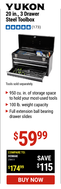 YUKON: 20 In. 3 Drawer Steel Toolbox