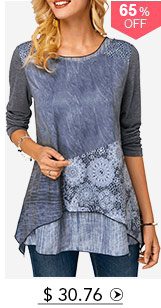 Long Sleeve Crew Neck Printed Layered Tunic T Shirt