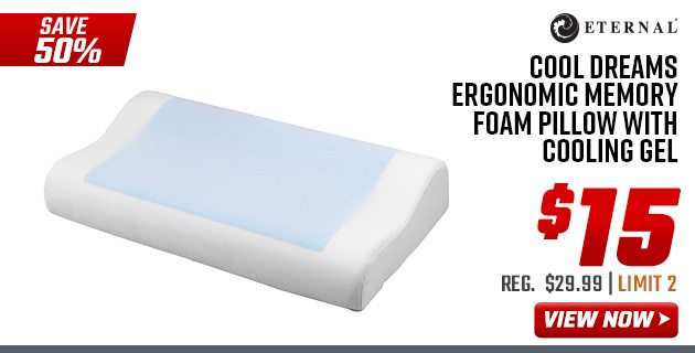 eternal cool dreams ergonomic memory foam pillow with cooling gel