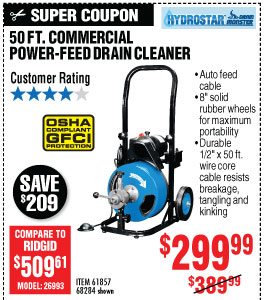 View 50 ft. Commercial Power-Feed Drain Cleaner with GFCI