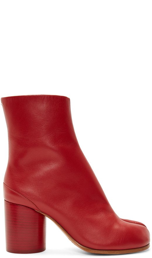 Maison Margiela - Ssense Exclusive Red Leather Tabi Boots