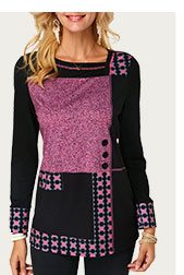 Button Detail Dot Print Long Sleeve T Shirt