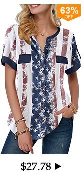 Roll Tab Sleeve Star Print Blouse