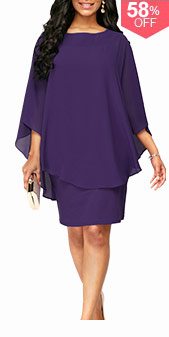 Purple Chiffon Overlay Round Neck Dress