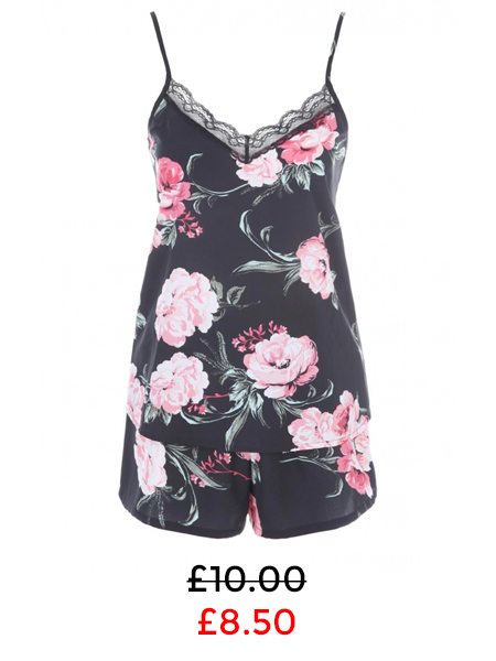 Black Floral Top And Shorts Set