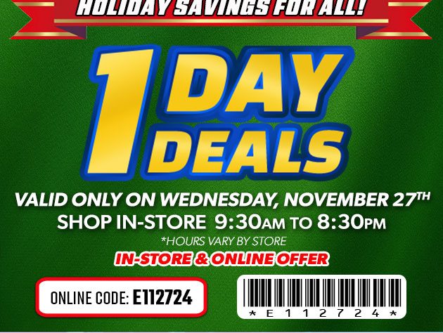 One Day Deals - Thursday, November 27, 2024