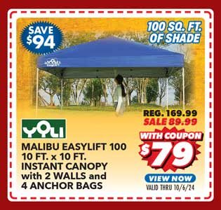 Yoli Malibu EasyLift 100 10' x 10' Straight Leg Instant Canopy Value Pack