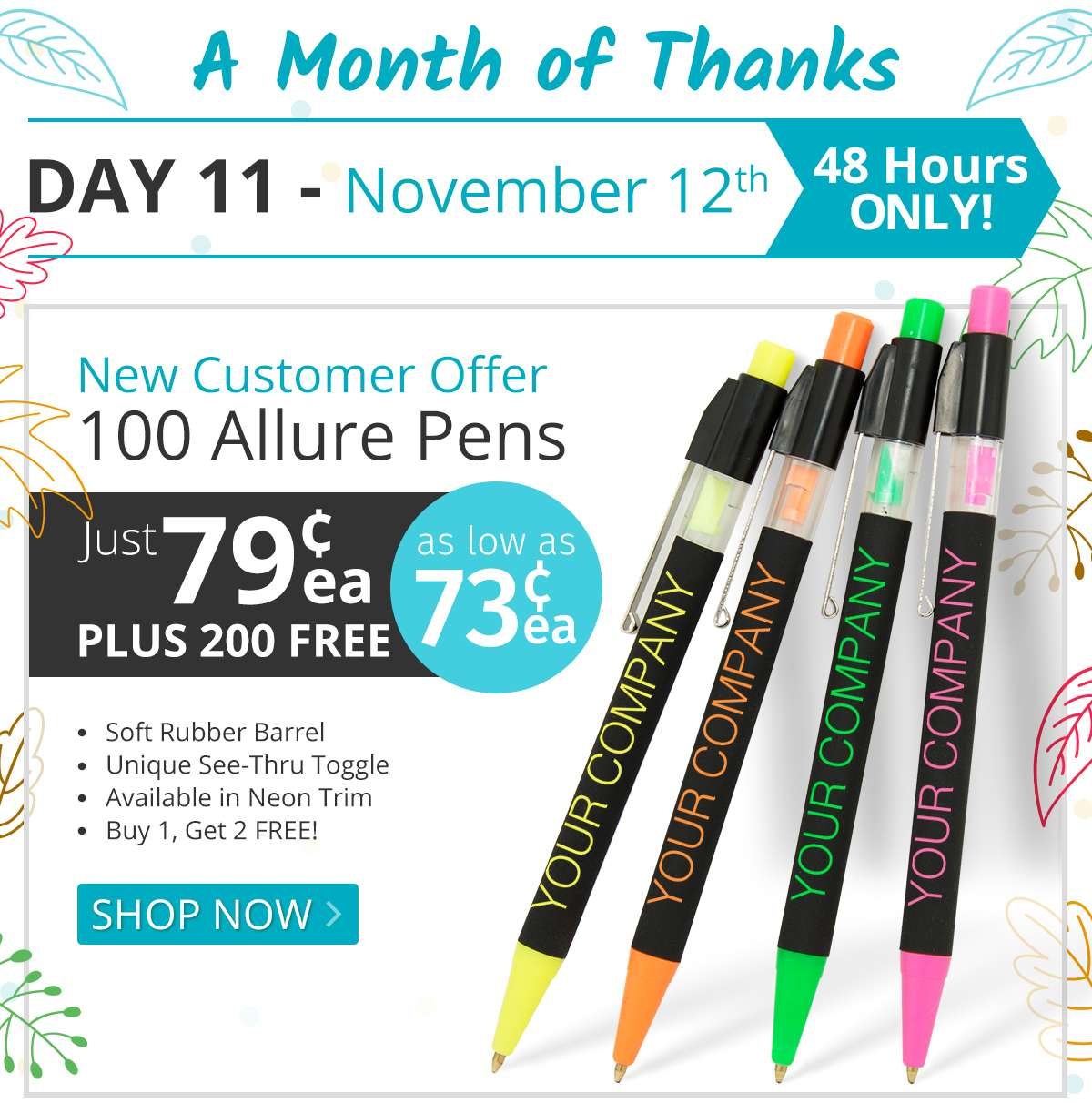 Buy 100 Allure Pens for only 79¢ each and Get 200 FREE!