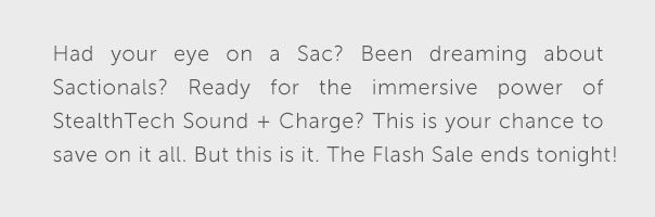 Ready to save big on Total Comfort? Don't let this Flash Sale pass you by! Shop Sacs, customize your Sactionals, upgrade with StealthTech Sound + Charge and get 20% off your entire order.