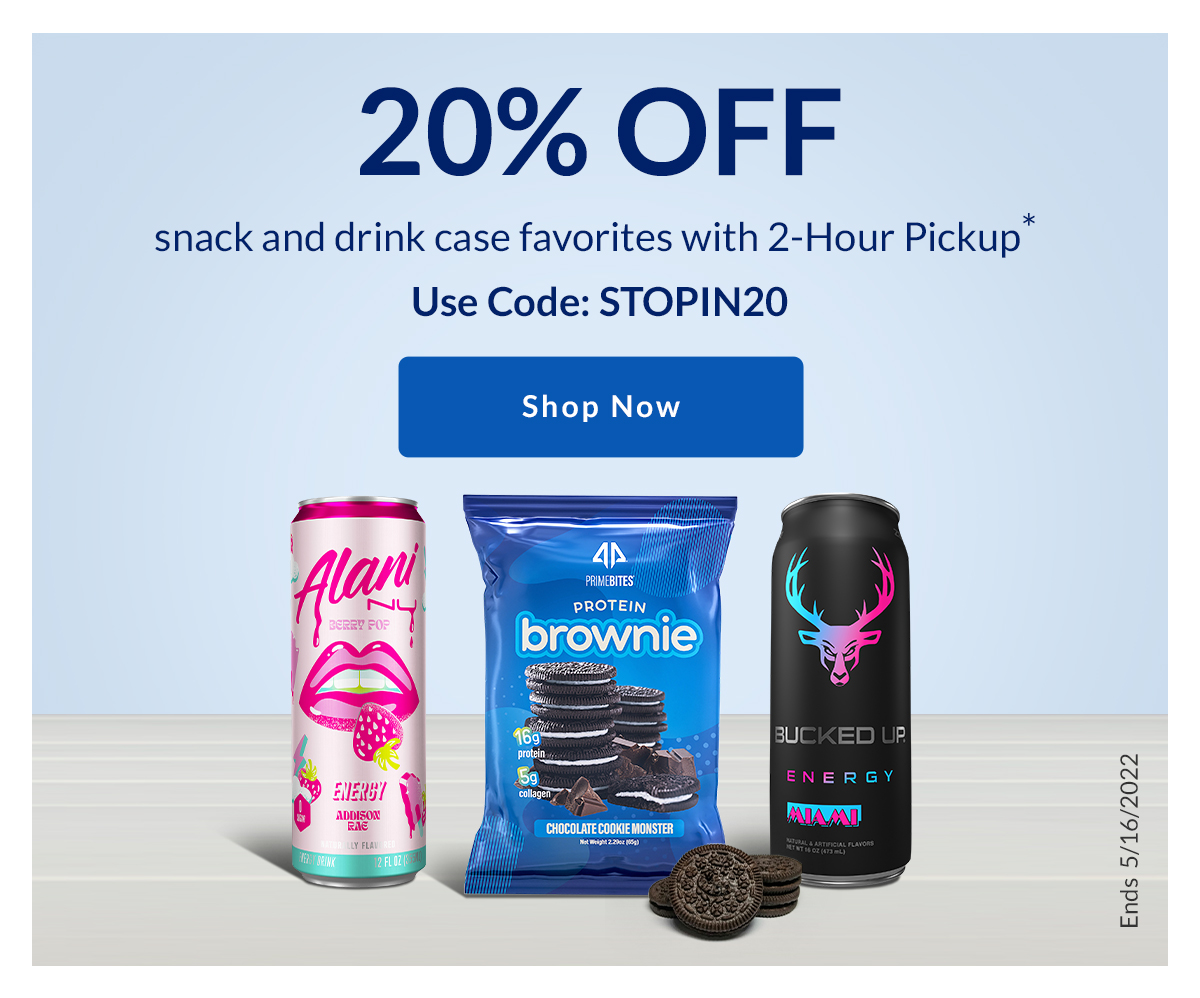 20% Off Snack & Drink Cases w/ 2 Hour Pickup