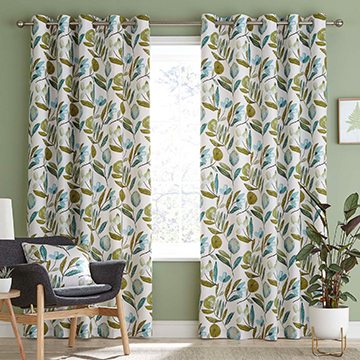 Modern Botanical Green Eyelet Curtains