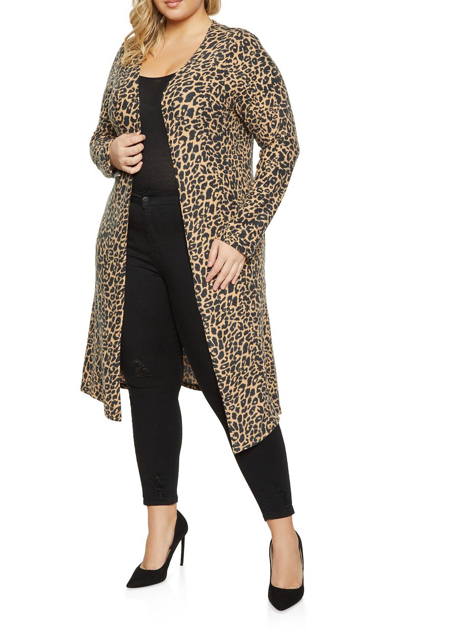 Plus Size Leopard Knit Duster